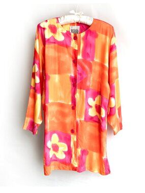 Barbara Gerwit USA Vibrant Print Tunic Button Front Blouse